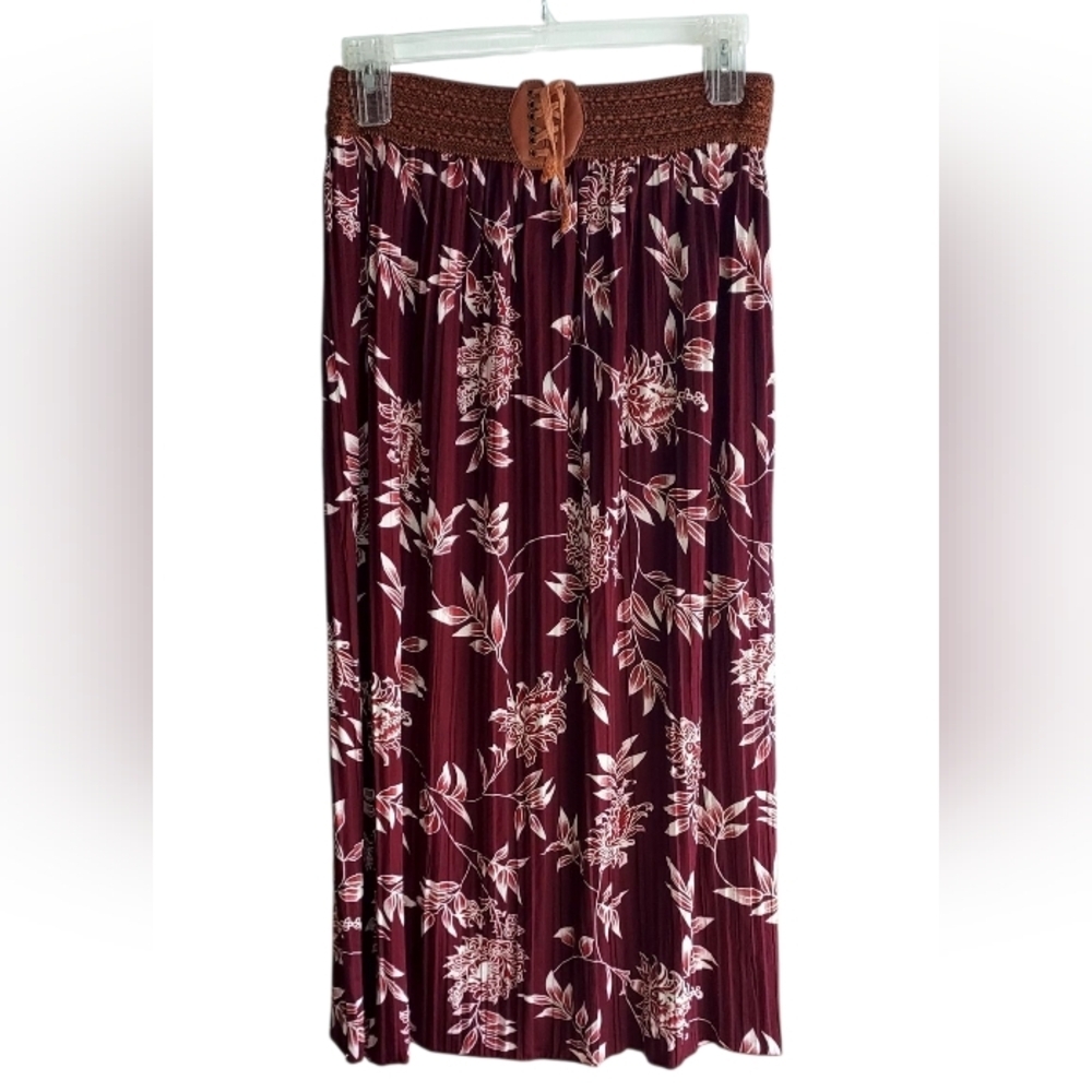 Anna Morgan Floral Burgundy Maxi Skirt